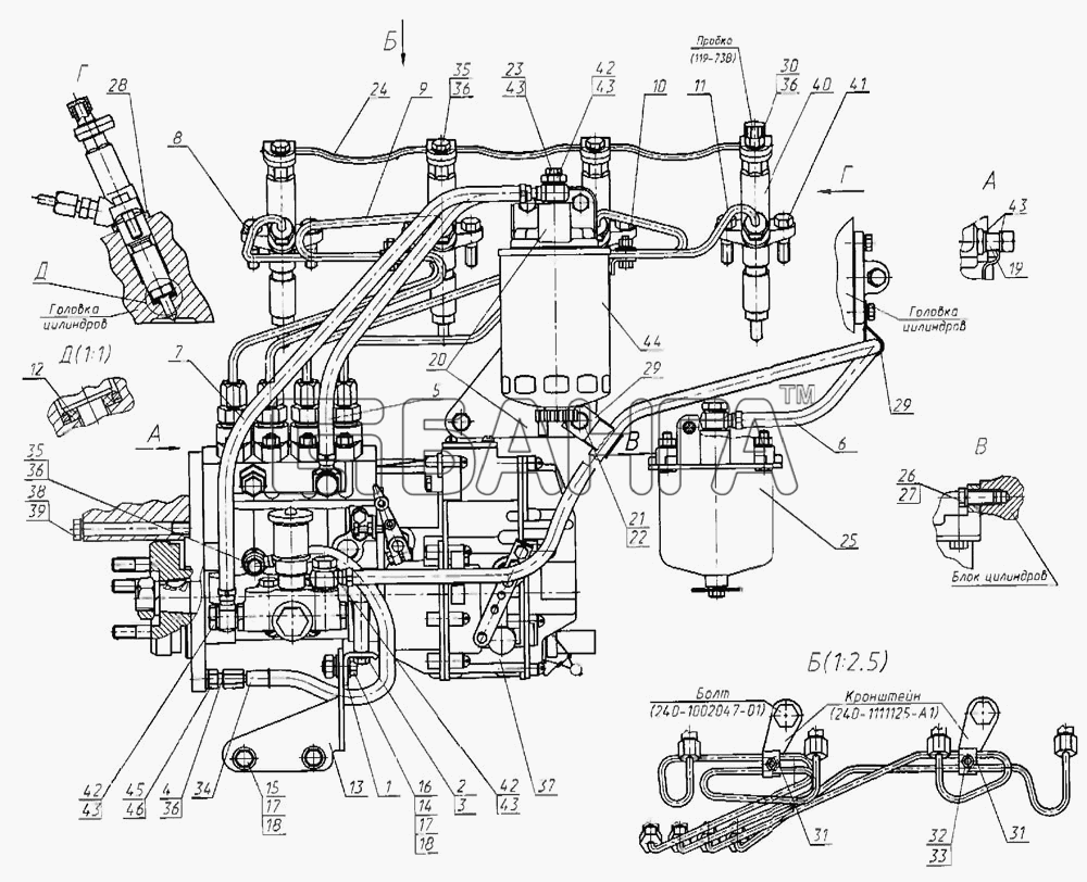 ММЗ Д-242С Схема Система питания.Топливные трубопроводы и banga.ua